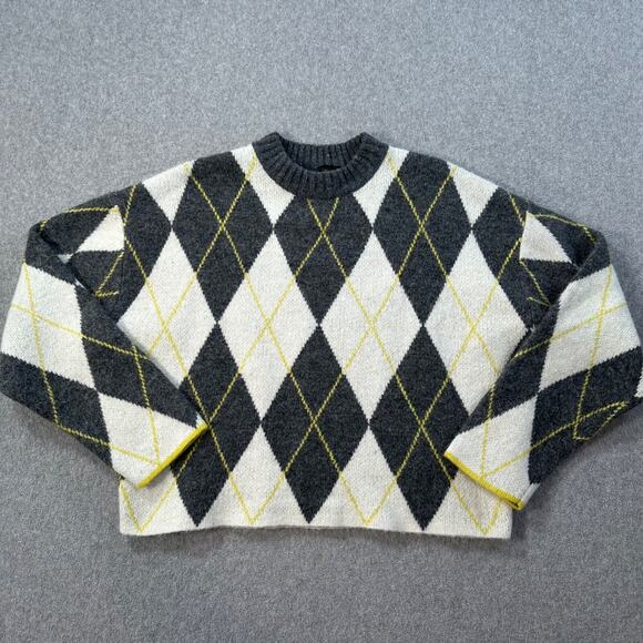 Pringle of Scotland x H&M Argyle Cropped Sweater Size X-Small Gray Yellow Crew - Picture 1 of 7